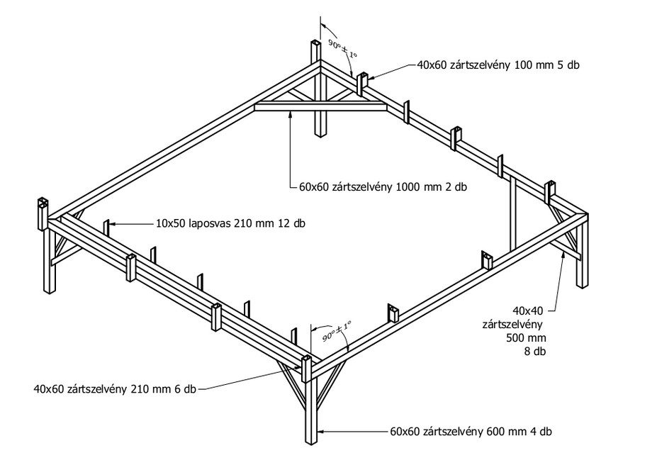 Modulváz-szerelő asztal 3D rajza zártszelvényekből